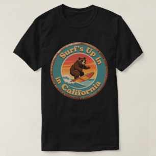 Camiseta Onda de Surf Vintage da Califórnia Urso Surfista