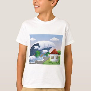 Camiseta Onda de Tsunami Atingindo Estrada Costeira Tempest
