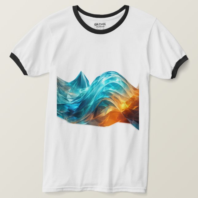 Camiseta Onda Geométrica Azul Laranja Abstrata (Frente do Design)