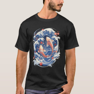 Camiseta Onda Grande Japonesa Vintage com Tatuagem de Peixe