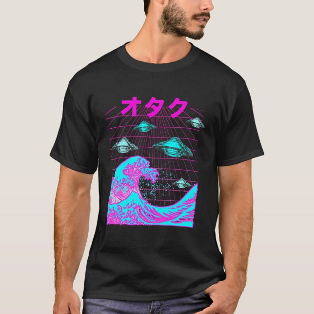 Camiseta Onda Onda Japonesa Retro Ufo Vaporwave Otaku Synth (Frente)