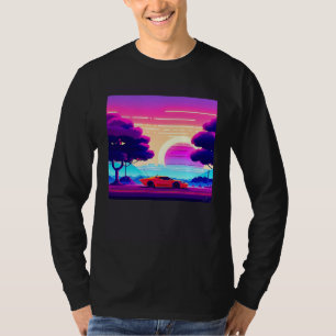 Camiseta Onda sintética carro ultrapassar retrowave futures
