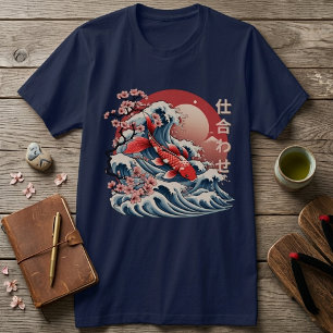 Camiseta Onda Vibrante de Peixes Koi - T-shirt Japonês Ukiy
