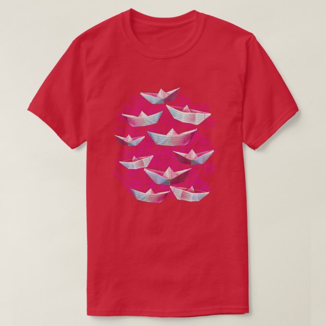 Camiseta Ondas cor-de-rosa e botas de papel (Frente do Design)