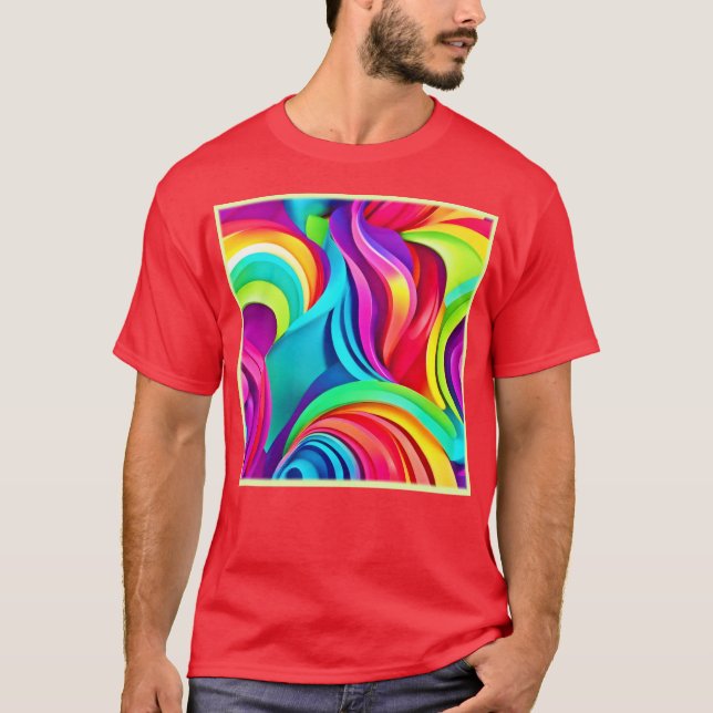 Camiseta Ondas de Abstrato vibrantes em cores dinâmicas (Frente)