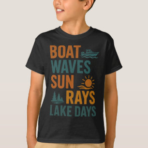 Camiseta Ondas de Barco Raios de Sol Dias de Lago Verão Ret