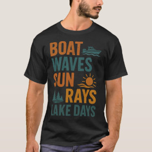 Camiseta Ondas de Barco Raios de Sol Dias de Lago Verão Ret