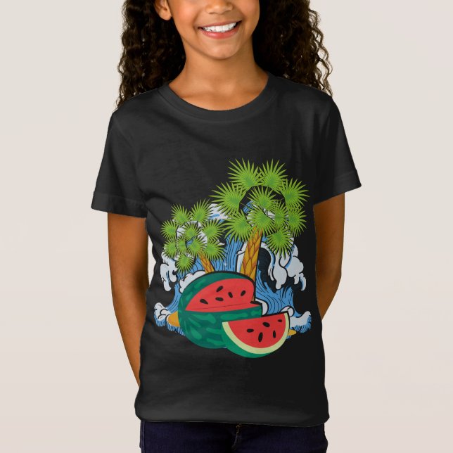 Camiseta Ondas de Fruta exóticas Palmeiras oceânicas Verão  (Frente)