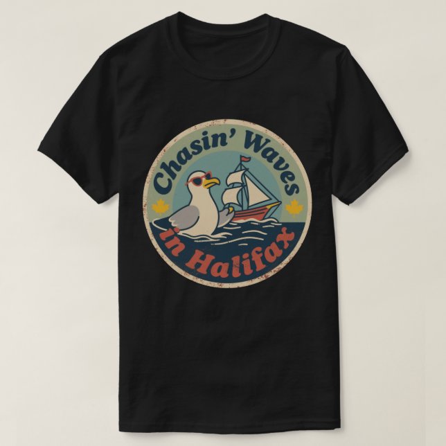 Camiseta Ondas de Gaivota Retro Halifax (Frente do Design)