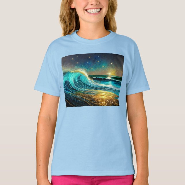 Camiseta Ondas Divergentes do Oceano Glittering (Frente)