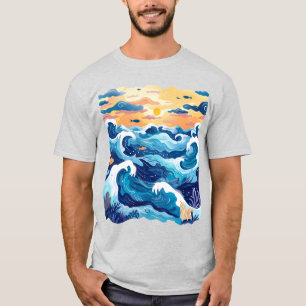 Camiseta Ondas do Oceano ao Pôr do Sol – Mar e Céu