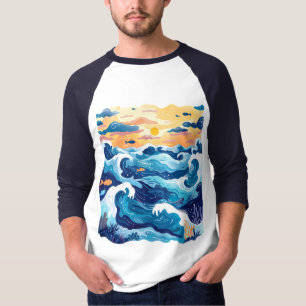 Camiseta Ondas do Oceano ao Pôr do Sol – Mar e Céu