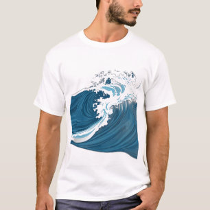 Camiseta Ondas do Oceano Azul Monocromático