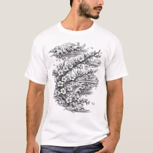 Camiseta Ondas do Oceano Japonês & Sakura Irezumi Tatuagem