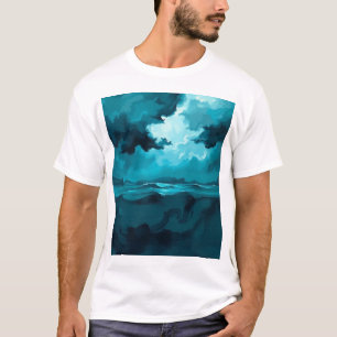 Camiseta Ondas do Oceano Temperamentais Sob o Céu Tempestuo