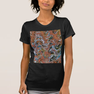 Camiseta Ondas em Abstrato de Arte Vermelha e Azul em Acrír