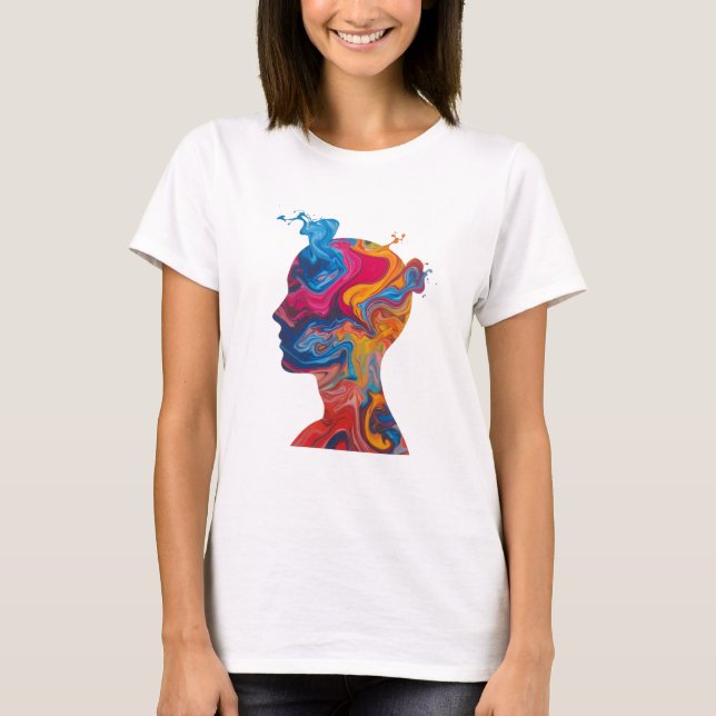 Camiseta Ondas Fluídas de Pintura & Cabeça Abstrata – Básic (Frente)