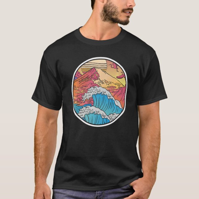 Camiseta Ondas Japonesas Kanagawa Monte Fuji Japão Vapo (Frente)