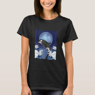 Camiseta Ondas Orca Lua Cheia Oceano Animal Baleia Assassi