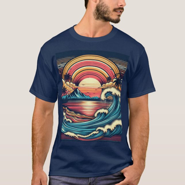 Camiseta Ondas Sunset e Montanha (Frente)