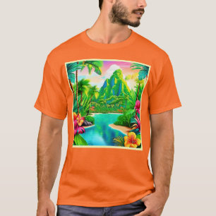 Camiseta Ondas Vibrantes Do Oceano E Árvores De Palma