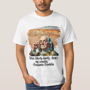 Camiseta "Onde a Liberdade Mora,..." Ben Franklin Masculino