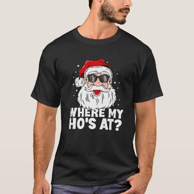 Camiseta Onde a minha mão está em Papais noeis de Natal eng (Frente)