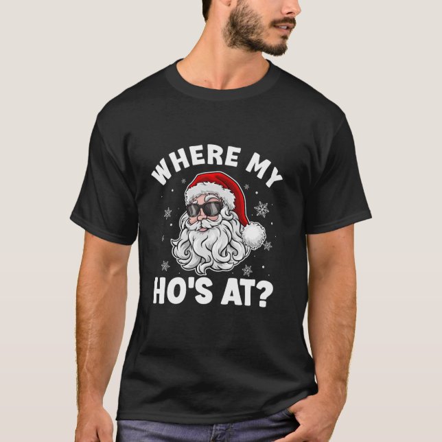 Camiseta Onde a minha mão está em Papais noeis de Natal eng (Frente)