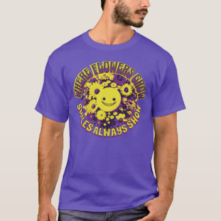 Camiseta Onde as Flores Crescem Sorrisos Sempre Mostra famí