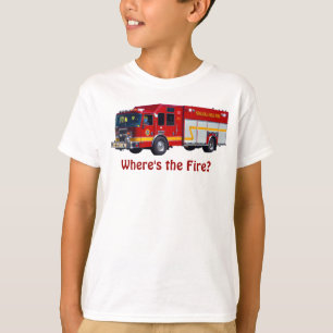 Camiseta "Onde é o fogo?" T-shirt vermelho do divertimento