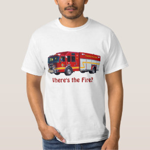 Camiseta "Onde é o fogo?" T-shirt vermelho do divertimento