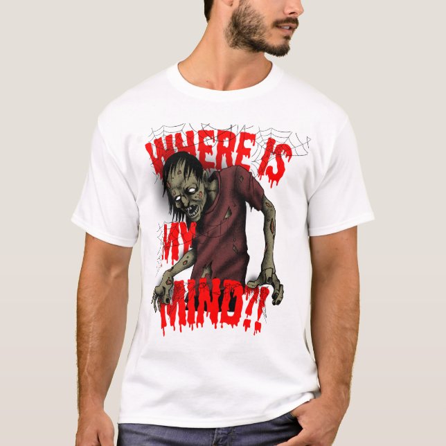 Camiseta Onde Está A Minha Mente? Design do Zombie Hallowee (Frente)