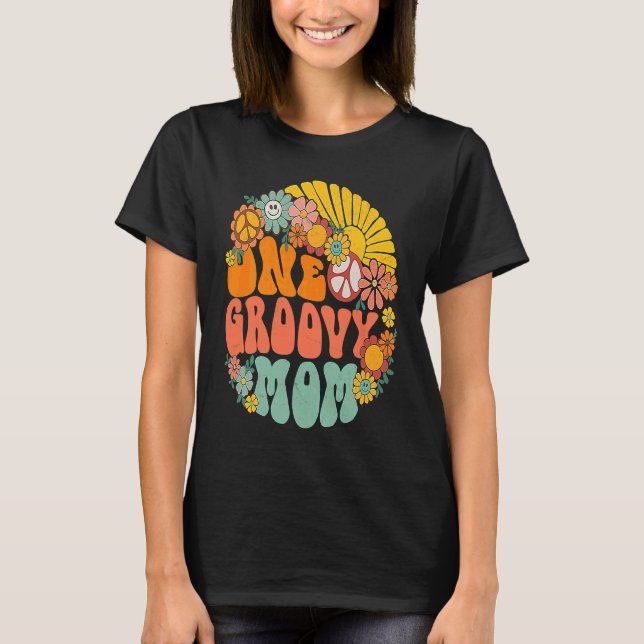 Camiseta One Groovy Mom Retro 70s Hippie Boho Wavy Mama Mot (Frente)