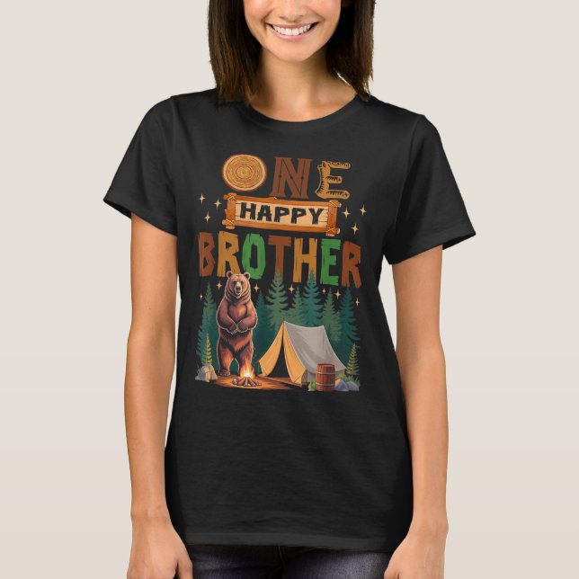 Camiseta One Happy Brother Camper 1st Birthday Camng Bear  (Frente)
