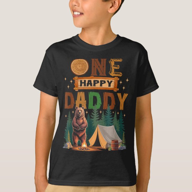 Camiseta One Happy Daddy Camper 1st Birthday Camng Bear  (Frente)