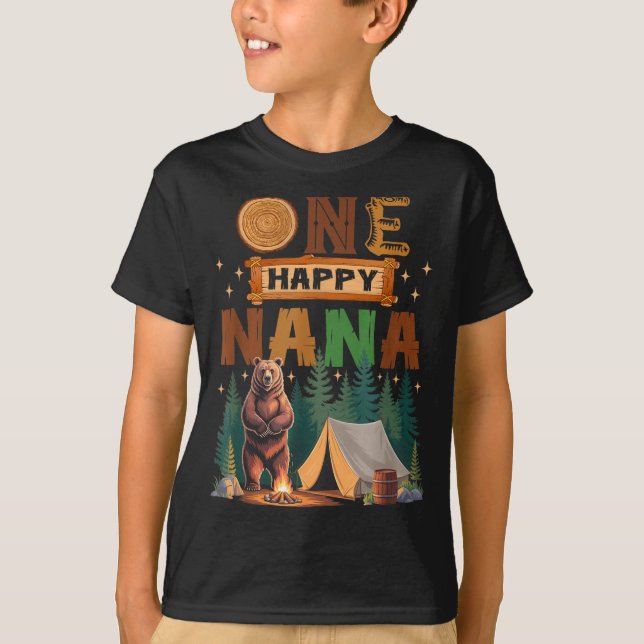 Camiseta One Happy Nana Camper 1st Birthday Camng Bear  (Frente)