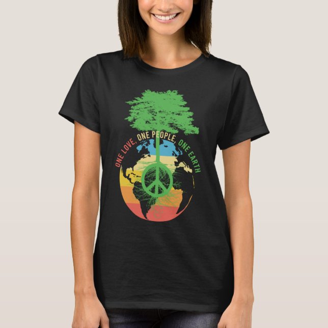 Camiseta One Love One Pessoas One Earth 60s 70s Hippie Retr (Frente)