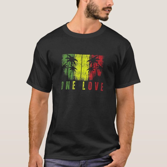 Camiseta One Love Palm Tree Reggae Music Rasta 1 (Frente)