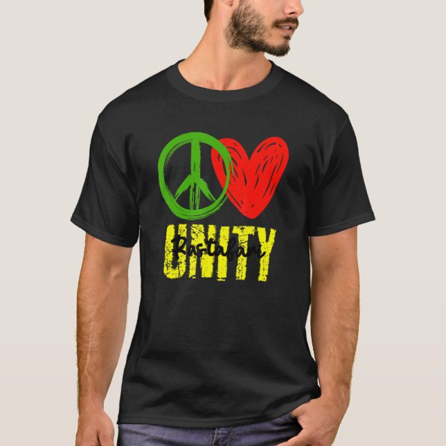 Camiseta One Love Peace Love Unity Reggage Roots Jamaica Ra (Frente)
