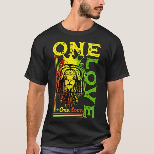 Camiseta One Love Rasta Lion Jamaican Orgae Reggae African (Frente)