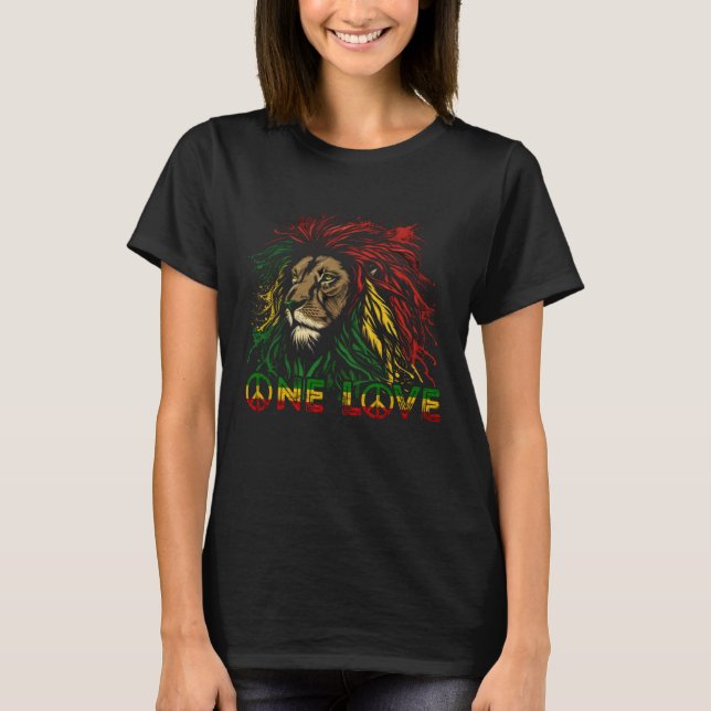 Camiseta One Love Rasta Reggae Lion Of Judah Pride Rastafar (Frente)