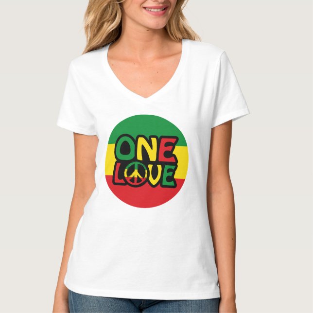 Camiseta One Love, Reggae design com cores reggae (Frente)