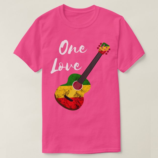 Camiseta One Love Reggae Guitar Rastafari Roots Rasta Regga (Frente do Design)