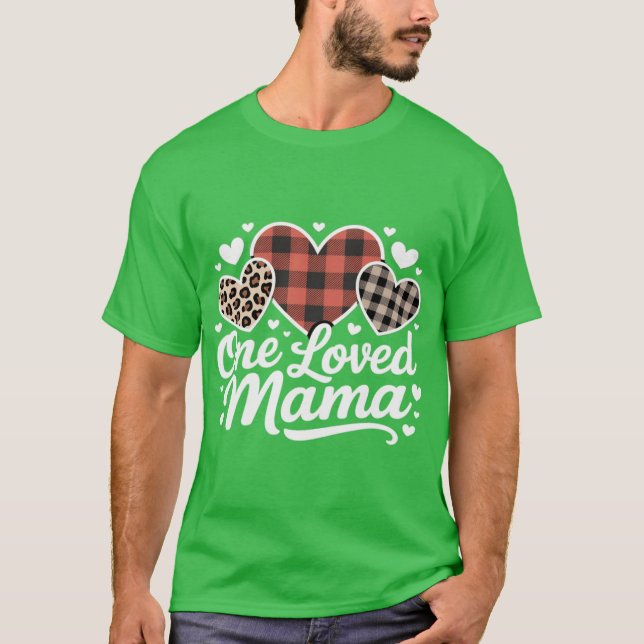 Camiseta One Loved MAMA Cute Plaid Heart Family Valentine f (Frente)