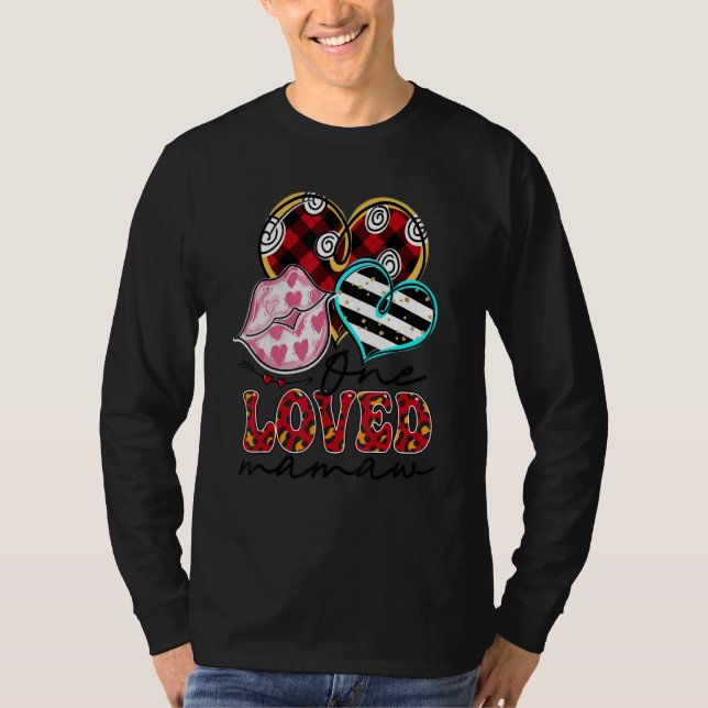 Camiseta One Loved Mamaw Kissing Red Plaid Heart Valentine' (Frente)