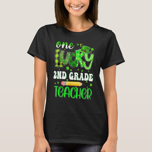 Camiseta One Lucky 2nd Grade Teacher Pencil Shamrock St Pat (Frente)