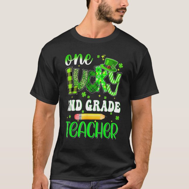Camiseta One Lucky 2nd Grade Teacher Pencil Shamrock St Pat (Frente)