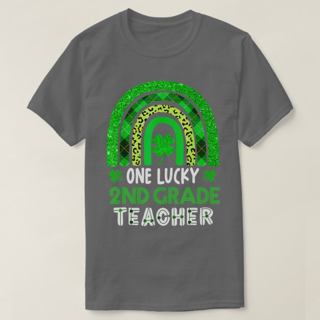 Camiseta One Lucky 2nd Grade Teacher Rainbow Shamrock St Pa (Frente do Design)