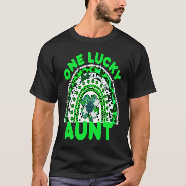 Camiseta One Lucky Aunt Good Luck Green Rainbow Shamrock Le (Frente)