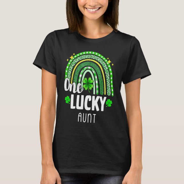 Camiseta One Lucky Aunt Leopard Print Rainbow St Patricku20 (Frente)
